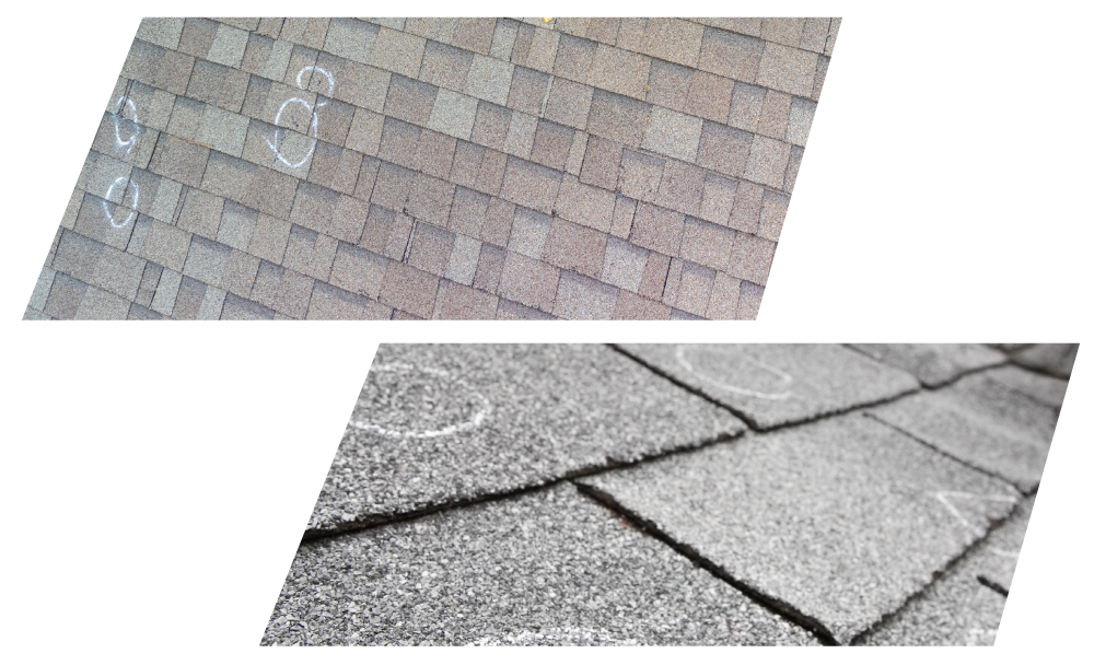 Gray Shingles with Hail Storm Roof Marking Damage