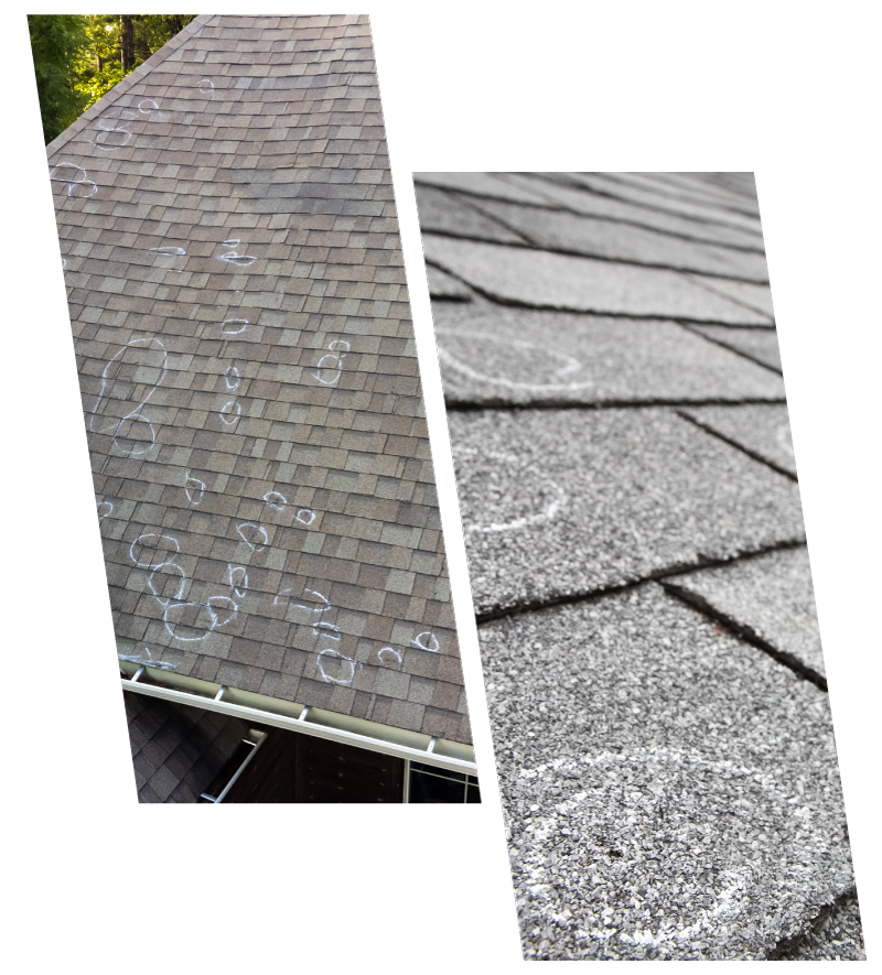 Gray Shingles with Hail Storm Roof Marking Damage